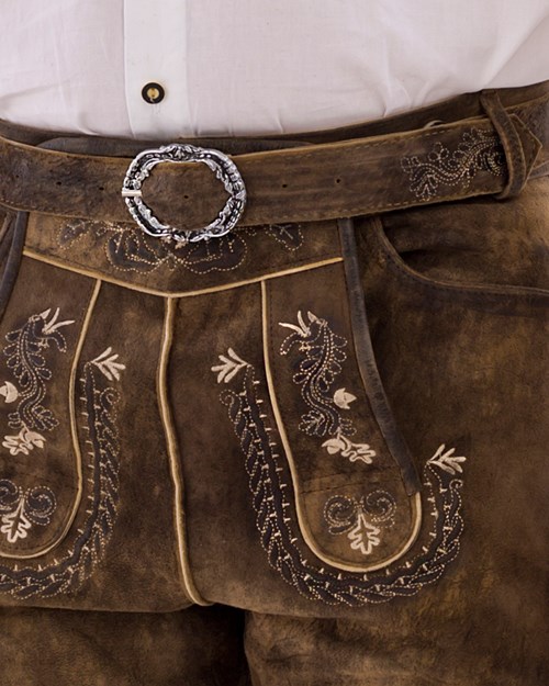 Heren Lederhose Geitenleer Kort Luxe Eikenbruin-2