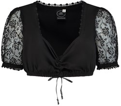 Dirndl Blouse Zwart met Kanten Mouwen (100% katoen)