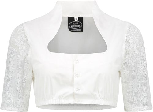 Luxe Dirndlblouse Wit Opstaande Kraag (100% katoen)