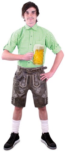 Korte Heren Lederhose Runderleer Olijfgroen