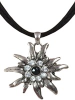Trachten Ketting Edelweiss met (zwarte en blanke) strass