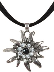 Trachten Ketting Edelweiss met (zwarte en blanke) strass