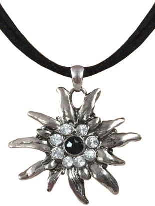 Trachten Ketting Edelweiss met (zwarte en blanke) strass