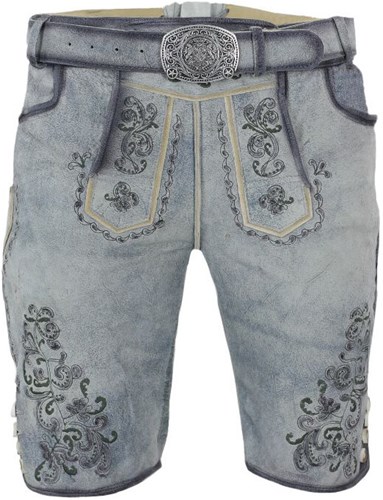Lederhose Heren Geitenleer Kort Grijs met Riem