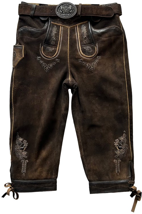 Geitenleer Lederhose Kniebund Donkerbruin met Riem (zonder bretels)