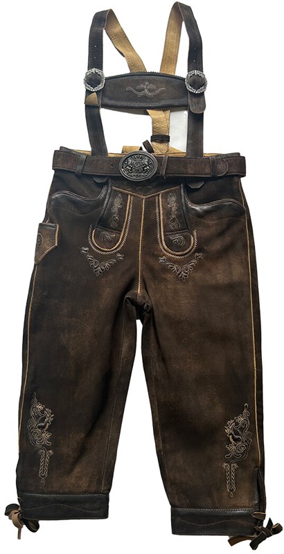 Kniebund Geitenleer Lederhose Donkerbruin met Riem