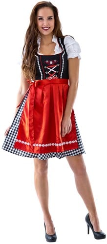 Zwart-Wit Dirndl Geblokt 60cm 3dlg. (100% Katoen)