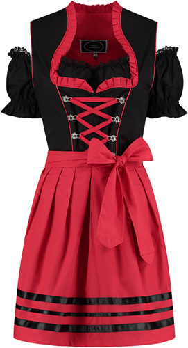 Zwart-Rood Dirndl 50cm 3dlg. (100% Katoen)