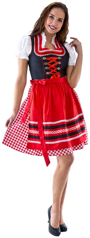 Zwart-Rood met Stippen Dirndl 60cm Luxe 3dlg.  