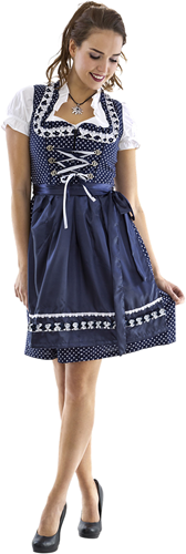 Dirndl Luxe Blauw-Wit met Stippen 60cm 3dlg