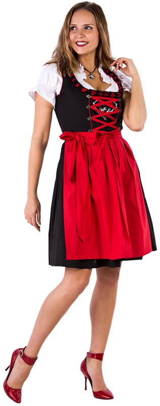 Dirndl Zwart-Rood 60cm Luxe 3dlg. (100% Katoen) (2)