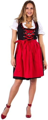 Zwart/Rode Luxe Dirndl 60cm 3dlg. (100% Katoen)