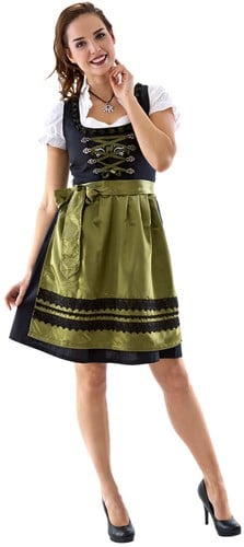 Luxe Dirndl Zwart-Olijfgroen 60cm 3dlg. (100% Kat)