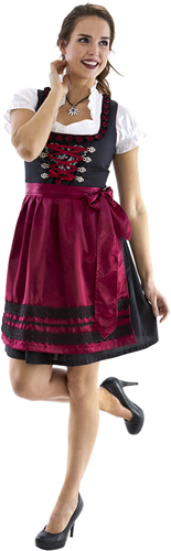 Luxe Dirndl Zwart-Wijnrood 60cm (3dlg)