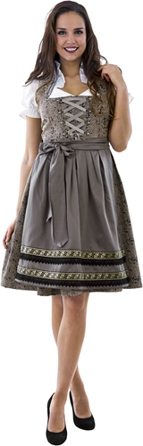 Luxe Dirndl Taupe-Donkerblauw 65cm 3dlg
