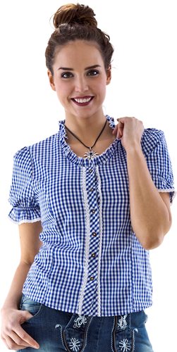 Trachtenblouse voor Dames Blauw/Wit (100% katoen)