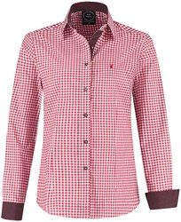 Luxe Tiroler Dames Trachtenblouse Wit/Rood Geruit