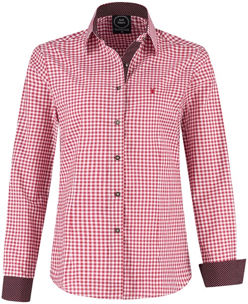 Luxe Tiroler Dames Trachtenblouse Wit/Rood Geruit