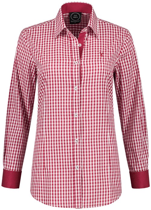 Tiroler Dames Trachtenblouse Rood/Wit Geruit Luxe 