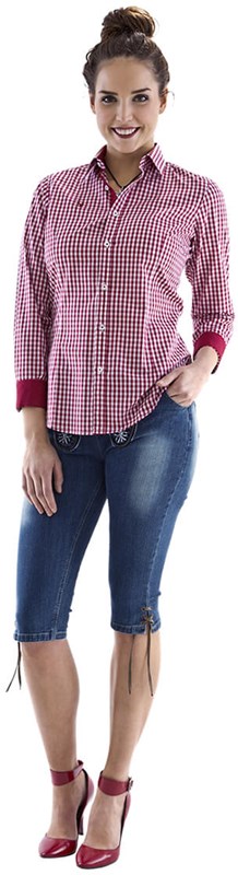 Luxe Tiroler Dames Trachtenblouse Rood/Wit Geruit