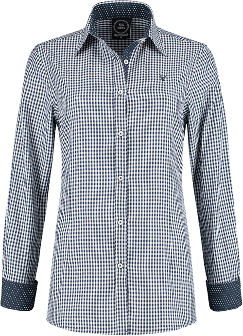 Trachtenblouse Tiroler Blauw/Wit Geruit Luxe voor dames