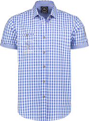 Trachtenhemd Korte Mouw Blauw/Wit (55% katoen)