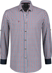 Luxe Trachtenhemd Wijnrood/Wit/Donkerblauw (100% katoen)