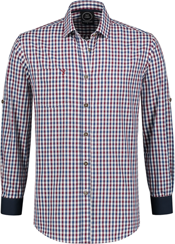Luxe Trachtenhemd Wijnrood/Wit/Donkerblauw (100% katoen)