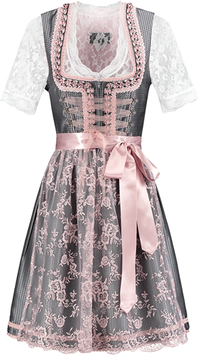 Dirndl Luxe Zilvergrijs-Oudroze 60cm 2dlg. 