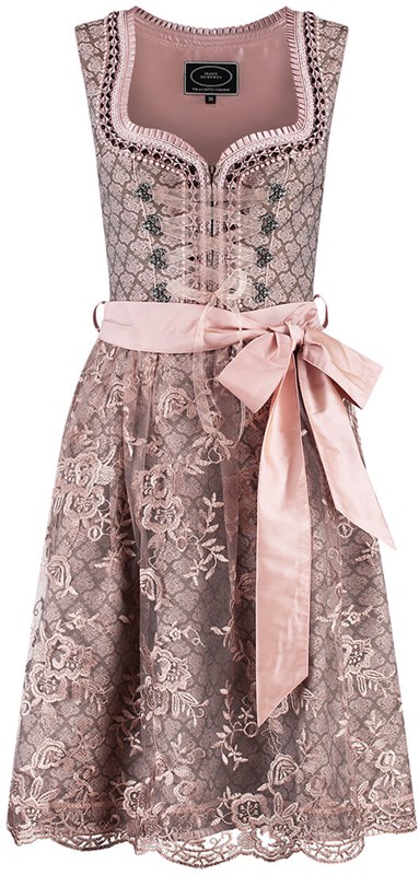 Oudroze-Taupe Dirndl - Roze Strass (60cm) - 2dlg.