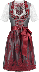 Dirndl Luxe Zilvergrijs-Wijnrood 60cm 2dlg.
