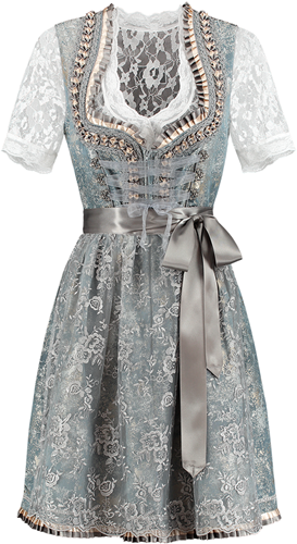 Antiek Dirndl Blauw-Zilvergrijs 60cm Luxe 2dlg.