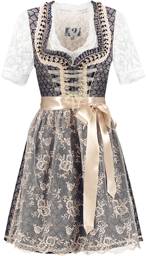 Dirndl Luxe Blauw-Creme 60cm 2dlg.