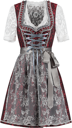 Dirndl Luxe Rood-Zilvergrijs 60cm Luxe 2dlg.