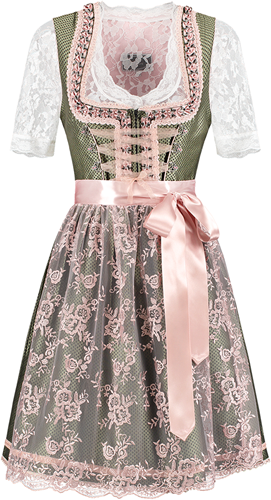Dirndl Luxe Groen-Oudroze 60cm 2dlg.