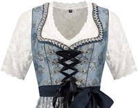 Dirndl Blauw-Grijs Bloemen Luxe (60cm) - 2dlg (detail voorkant)