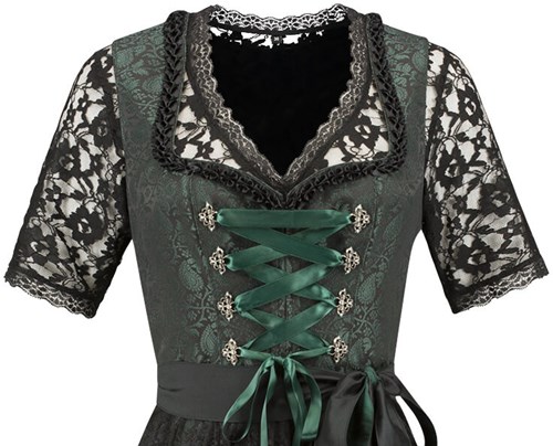 Dirndl Donkergroen-Zwart Luxe (60cm) - 2dlg (detail bovenkant)