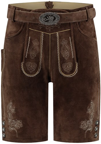 Lederhose Heren Kort Luxe Bruin met Riem (rundleer)