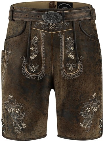 Vintage Heren Lederhose Kort Antiek Bruin (rundleer)