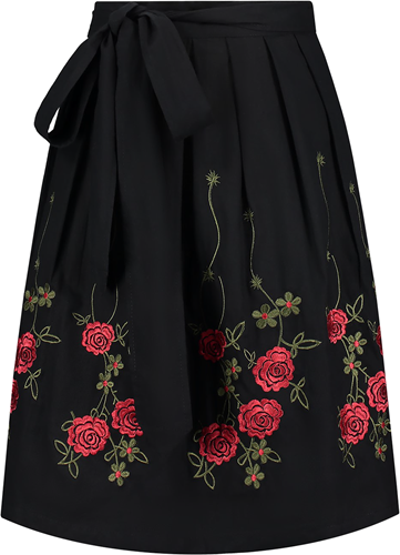 Dirndlschort Zwart met Rozen Luxe (100% Katoen)