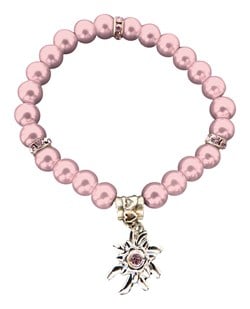 Roze Trachten Parelarmband met Edelweiss