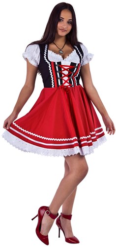 Zwart-Rood Tiroler Dirndl Zwart-Rood 50cm 2dlg. (100% Katoen)