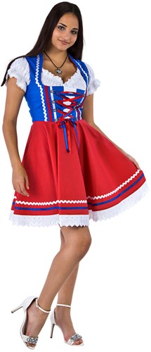 Blauw-Rood Tiroler Dirndl 50cm 2dlg. (100% Katoen)