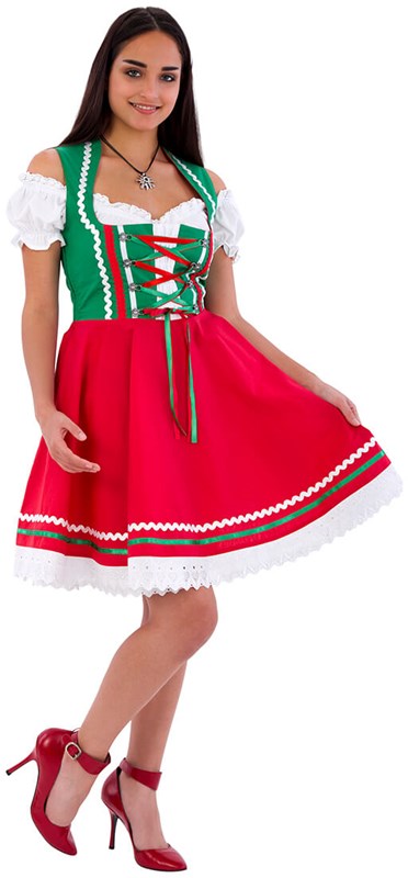 Tiroler Dirndl Groen-Rood 50cm 2dlg. (100% Katoen) (1)