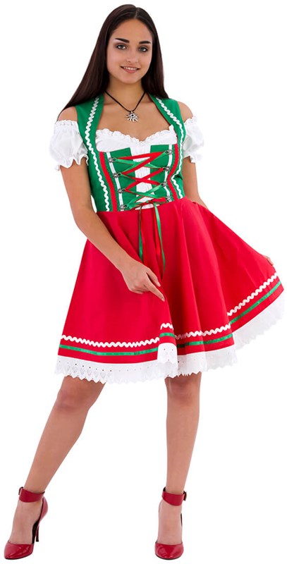Tiroler Dirndl Groen-Rood 50cm 2dlg. (100% Katoen) (2)