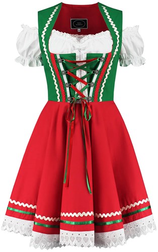 Groen-Rood Tiroler Dirndl 50cm 2dlg. (100% Katoen)