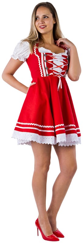 Dirndl Tiroler Rood-Wit 50cm 2dlg. (100% Katoen)