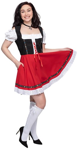 Luxe Sexy Dirndl Jurkje Rood Zwart