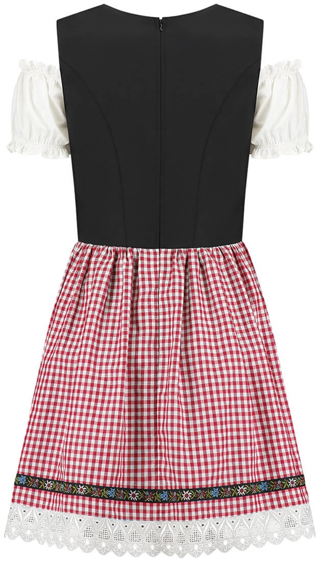 Sexy Dirndl Jurkje Zwart Rood Geblokt