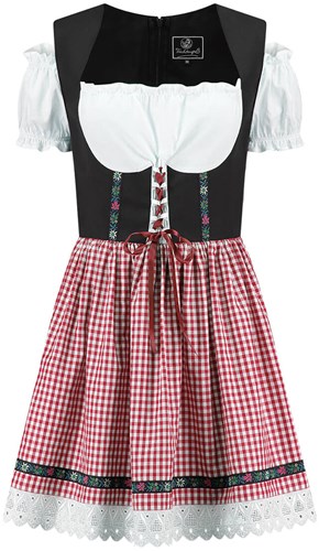 Sexy Dirndl Jurkje Zwart-Rood Geblokt
